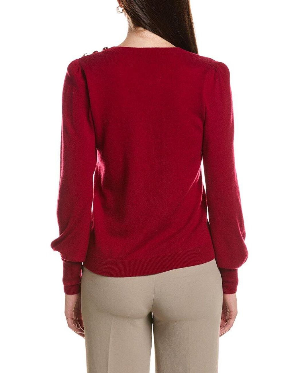 Bruno Magli Red Button Shoulder Wool & Cashmere-blend Sweater