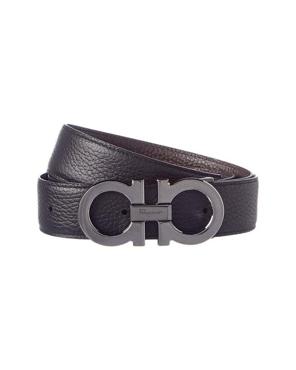 Ferragamo Blue Reversible & Adjustable Double Gancio Buckle Leather Belt for men