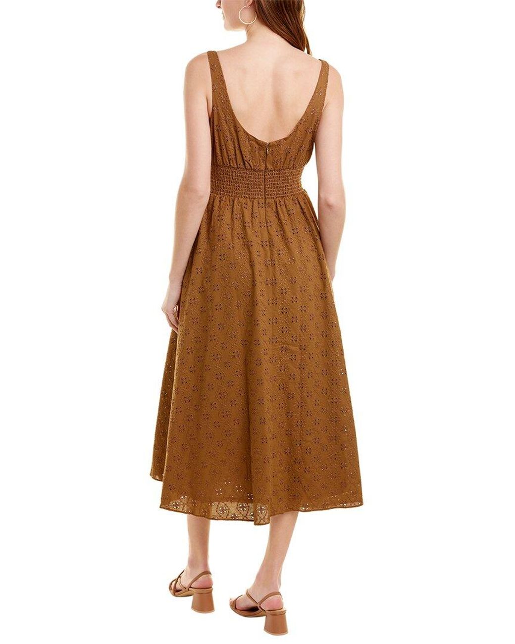 PEARL BY LELA ROSE Brown Floral Eyelet Midi Dress