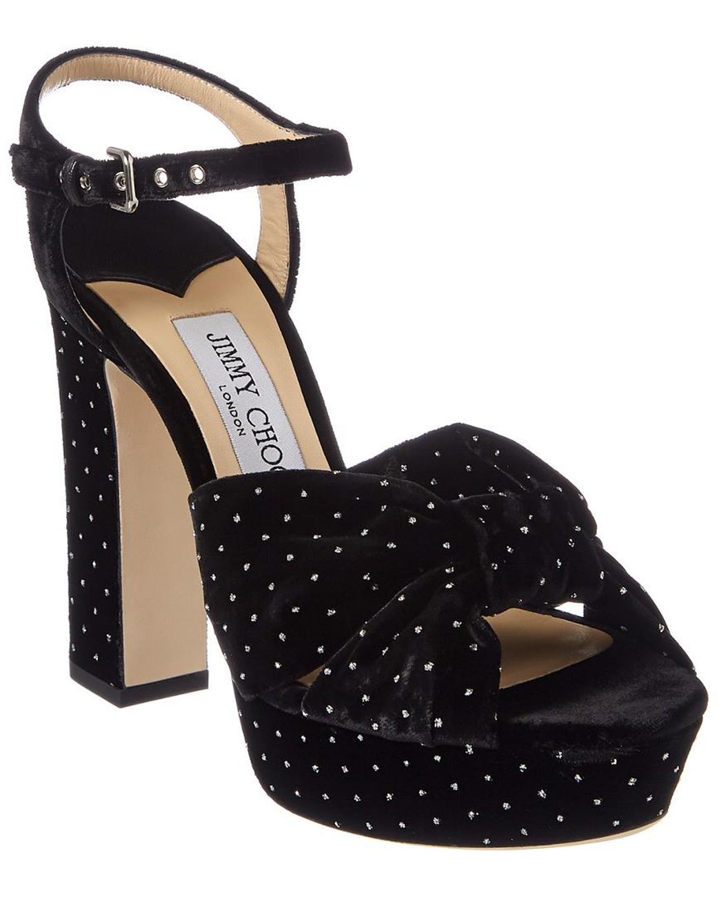 高級靴★Jimmy Choo HOLLY 120 ベルベット サンダル ブラック HELOISE 120 | Black Velvet Platform Sandals | Winter 2022