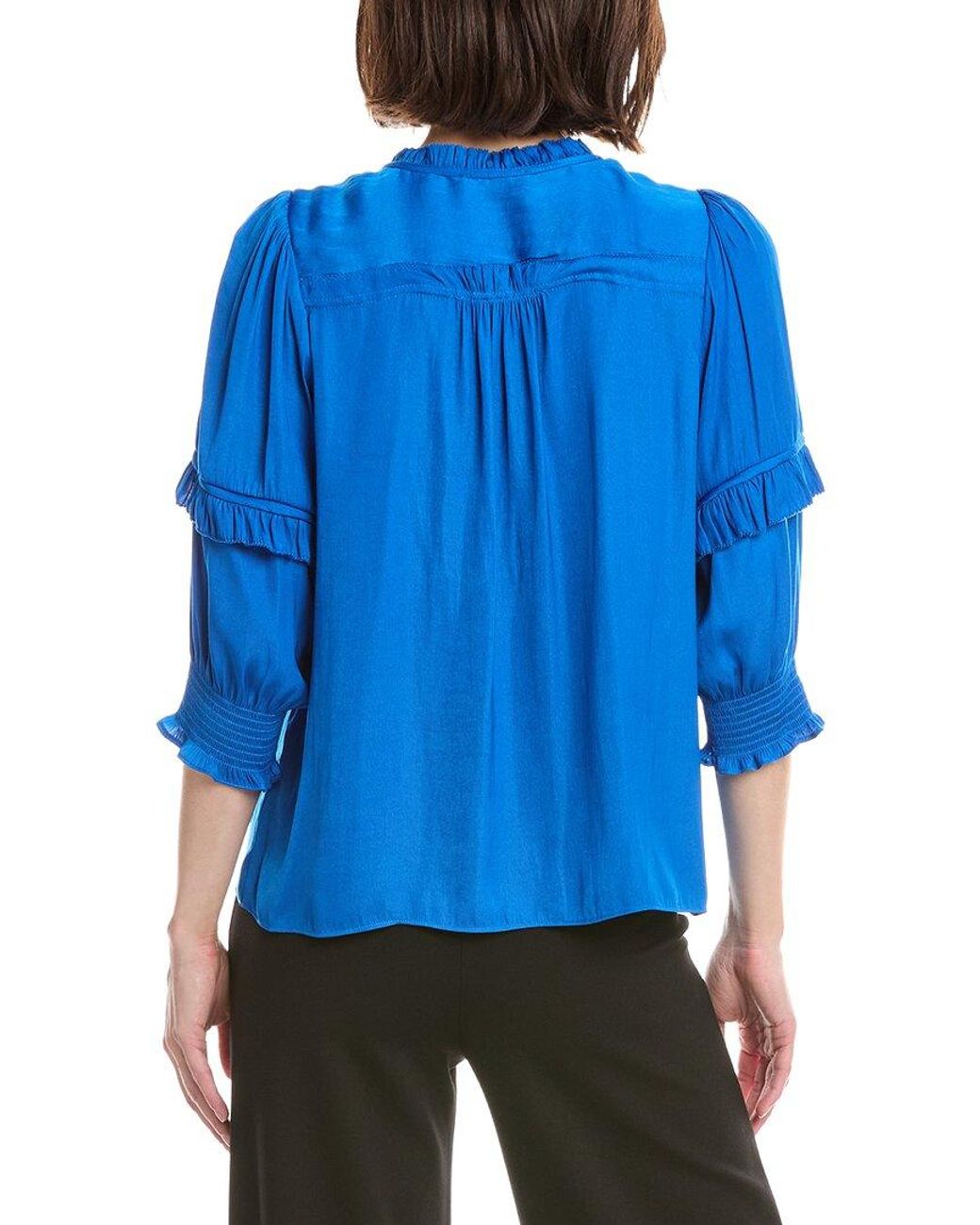 Tahari Blue 3/4-Sleeve Crewneck Blouse
