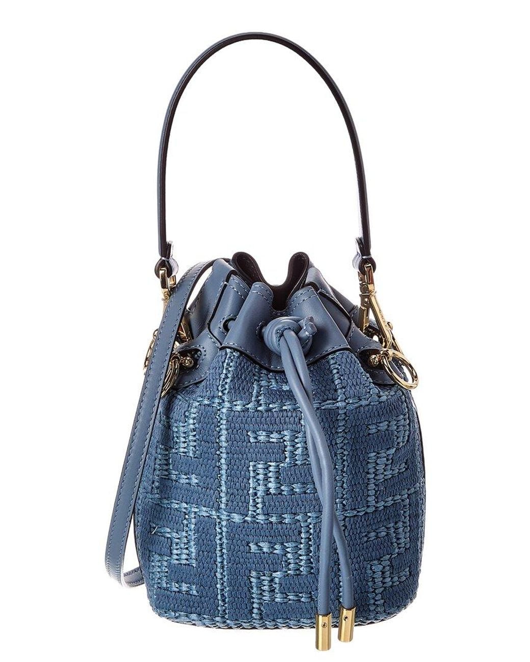 Fendi Blue Mon Tresor Mini Leather-Trim Bucket Bag