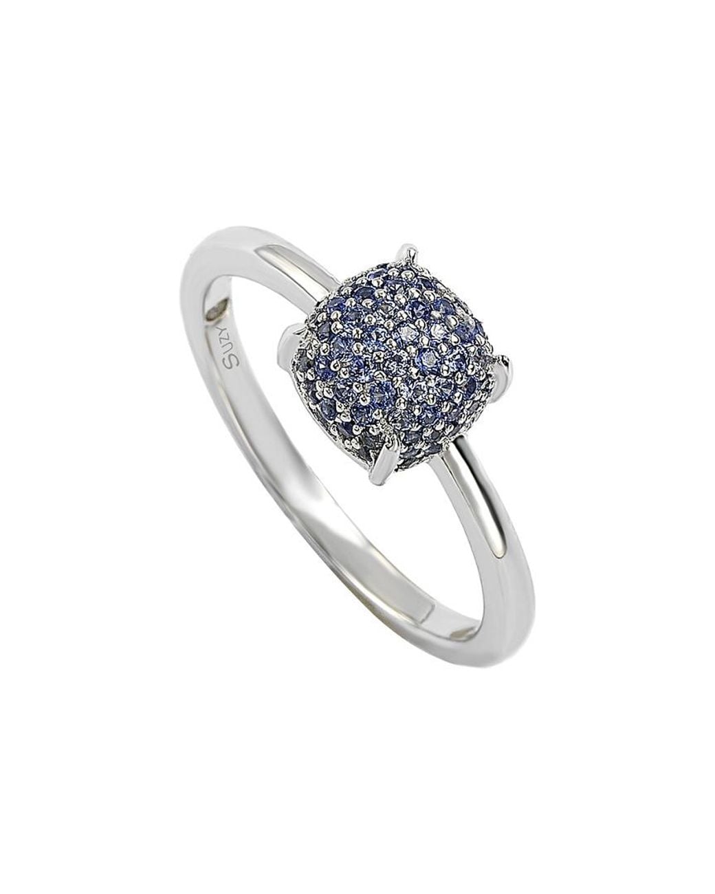 Suzy Levian Gray Silver Diamond & Blue Sapphire Ring