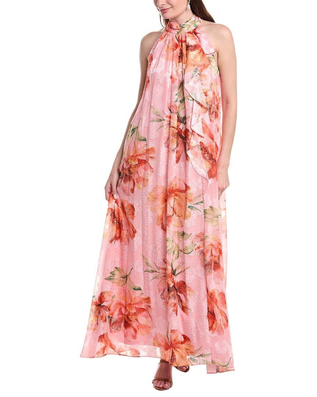 Adrianna Papell Red Halter Trapeze Gown