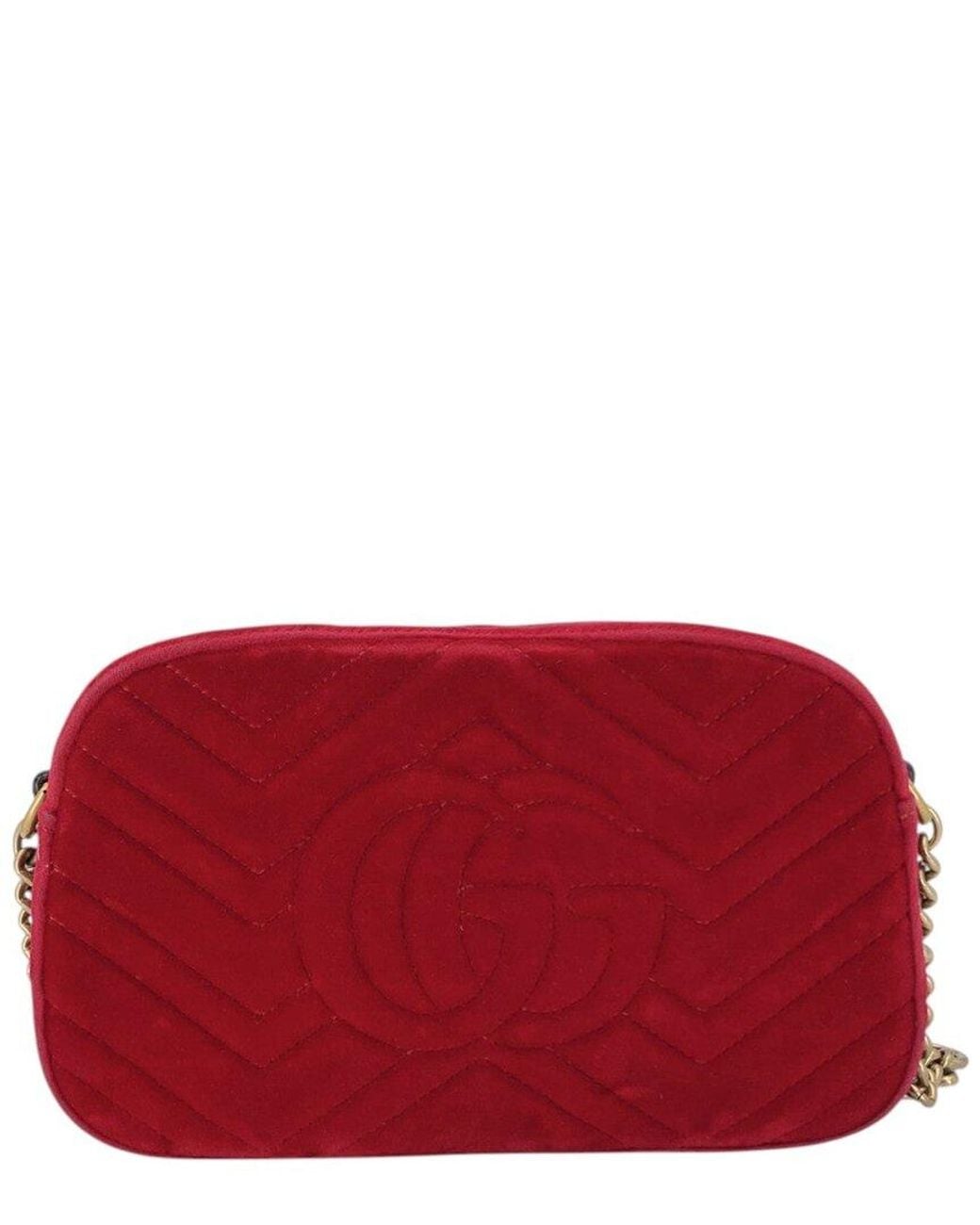 Gucci Red Velvet Gg Marmont Chain Shoulder Bag (Authentic Pre-Loved)