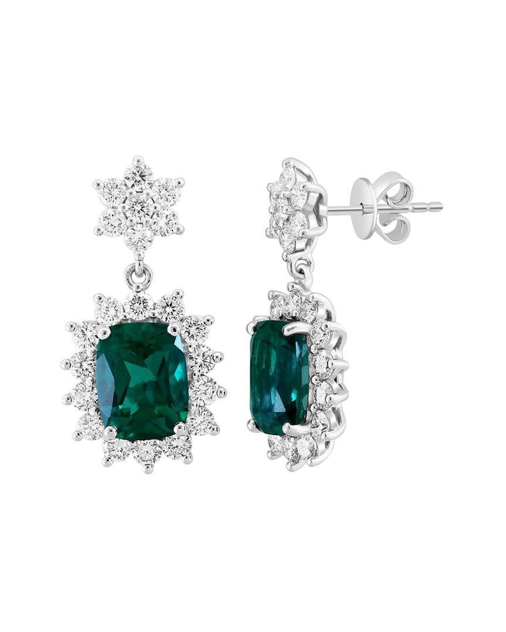 Effy Fine Jewelry White 14K 5.27 Ct. Tw. Lab-Grown Diamond & Lab-Grown Emerald Earrings