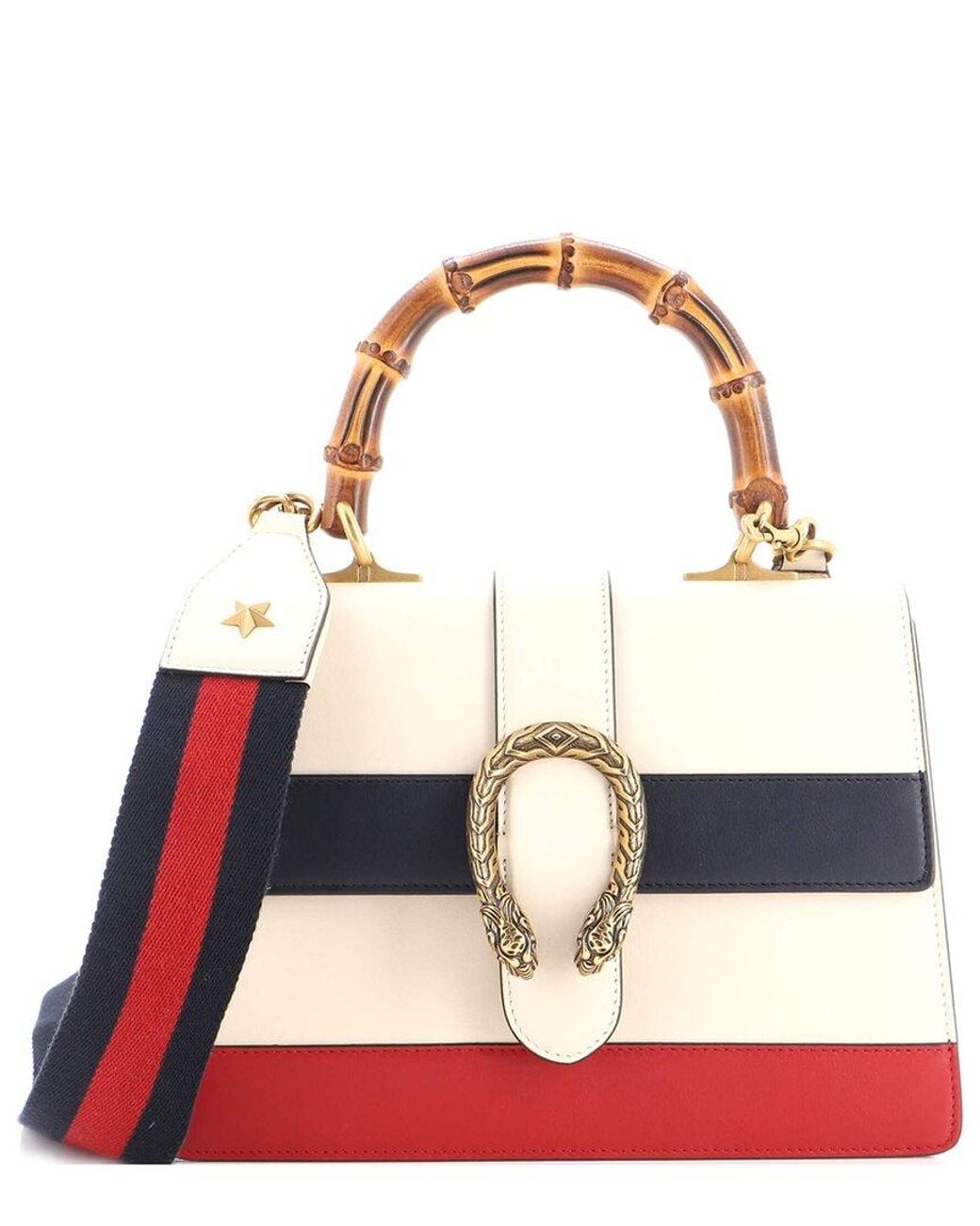 Gucci Red Leather Dionysus Bamboo Top Handle Bag Colorblock Medium (Authentic Pre-Loved)