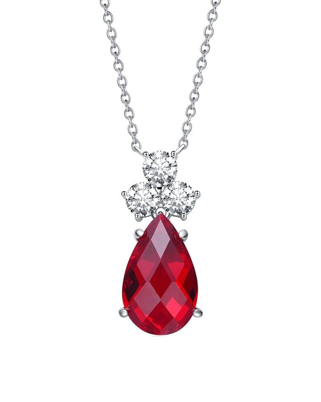 Genevive Jewelry Red Silver Cz Necklace