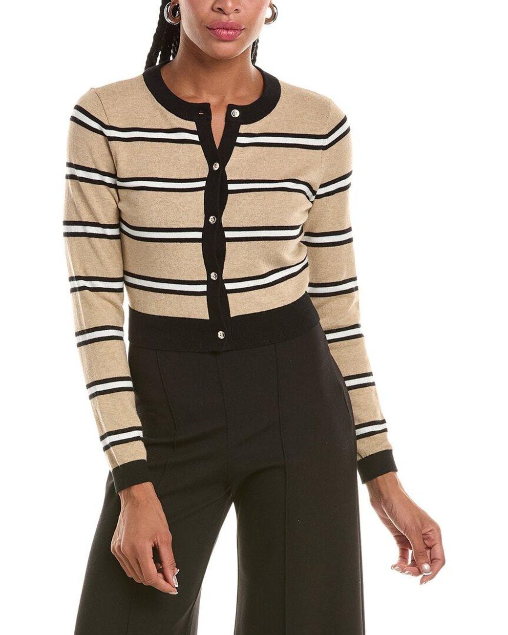Alice + Olivia Brown Dollie Striped Cardigan