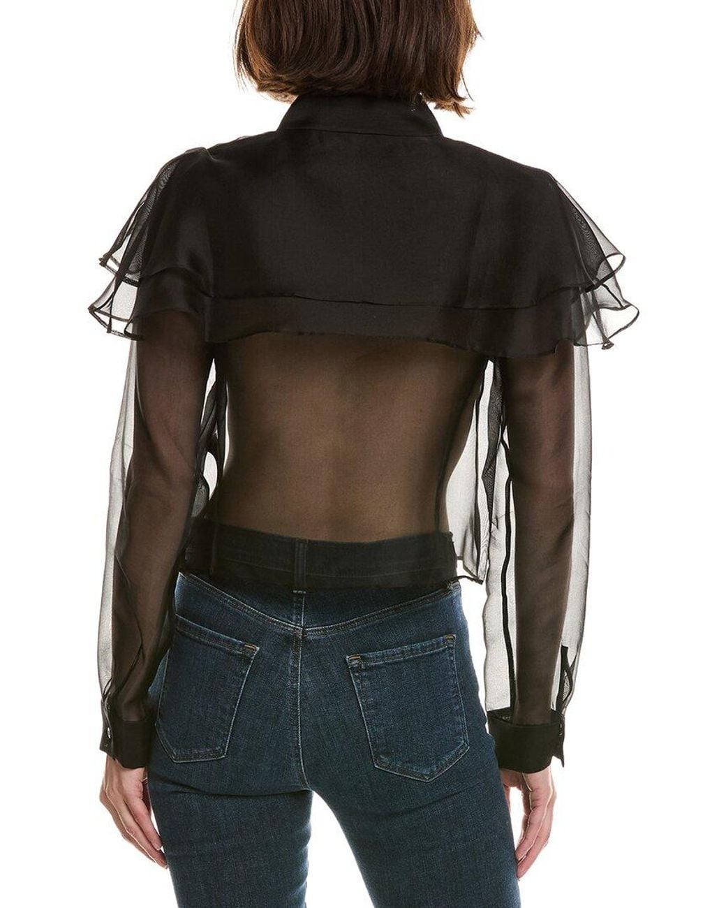 FRAME Black Frame The Organza Cape Silk Top