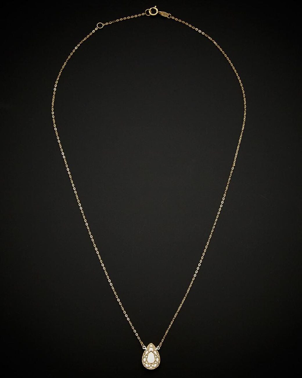 Italian Gold Black 14k Two-tone Filigree Mirrored Teardrop Adjustable Necklace