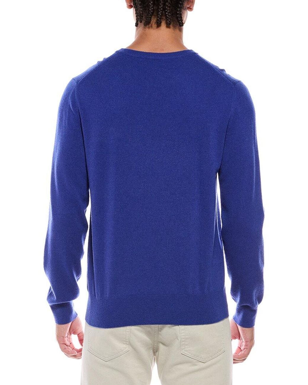 N.Peal Cashmere Blue Oxford 100% Cashmere Crewneck Sweater for men