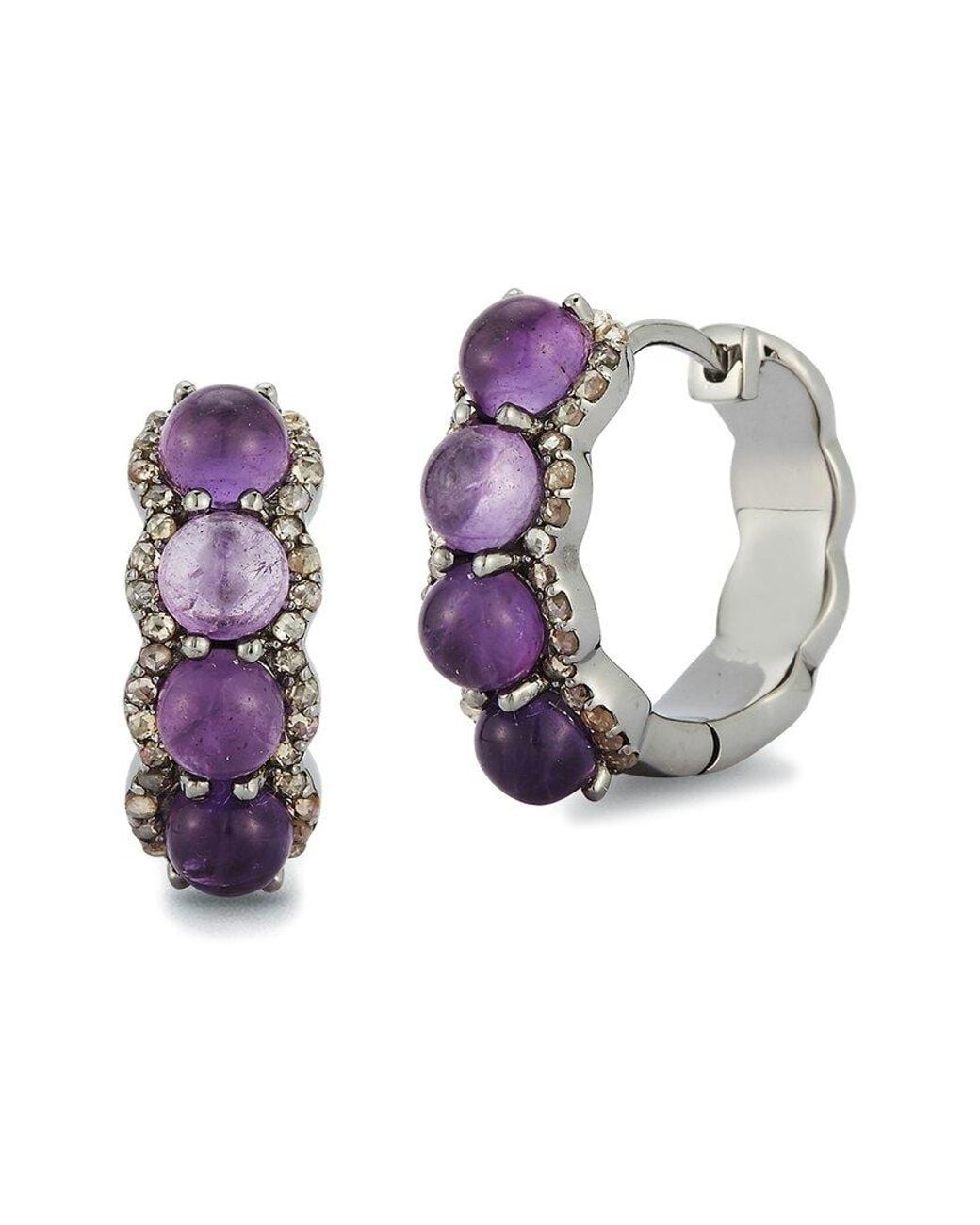 Banji Jewelry Metallic Silver 3.22 Ct. Tw. Diamond & Amethyst Earrings