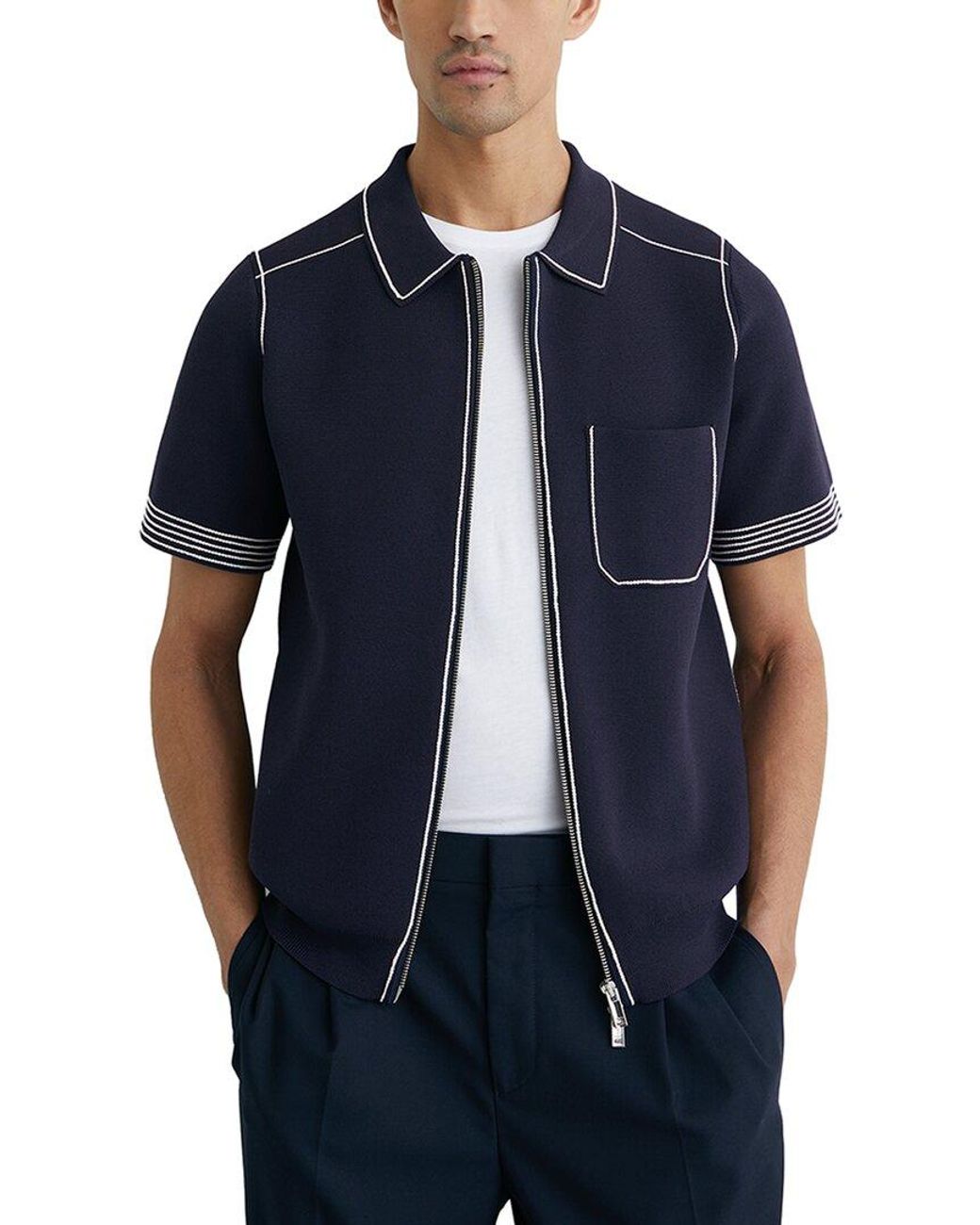 Reiss Blue Blake Zip Through Pipe Sweater for men