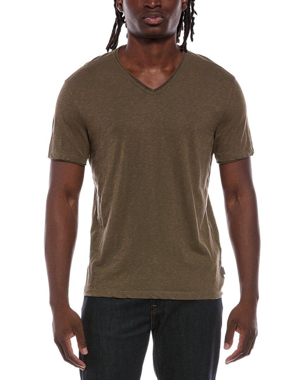 John Varvatos Brown Miles Slub V-Neck Shirt for men