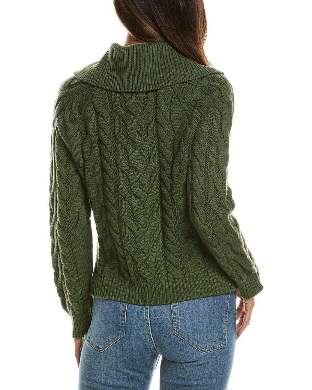 Forte Green Luxe Cable Wool & Cashmere-Blend Cardigan