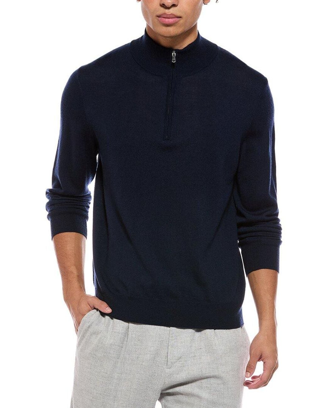 Bruno Magli Blue Merino Wool-blend Blend Zip Mock Neck Sweater for men