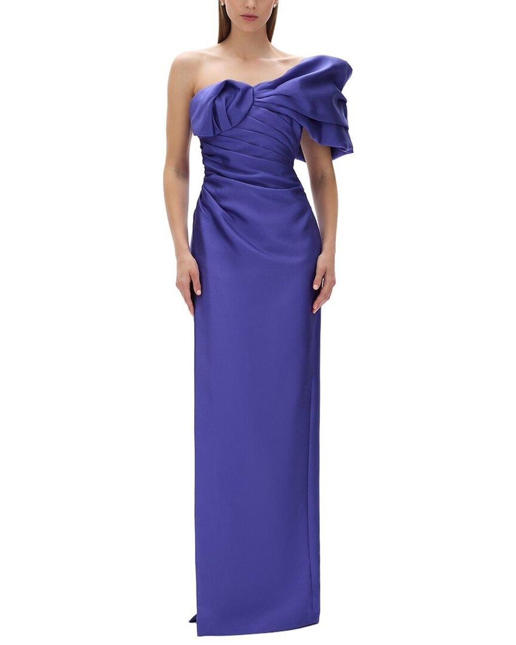 Rachel Gilbert Purple Marlo Fitted Wool & Silk-Blend Gown