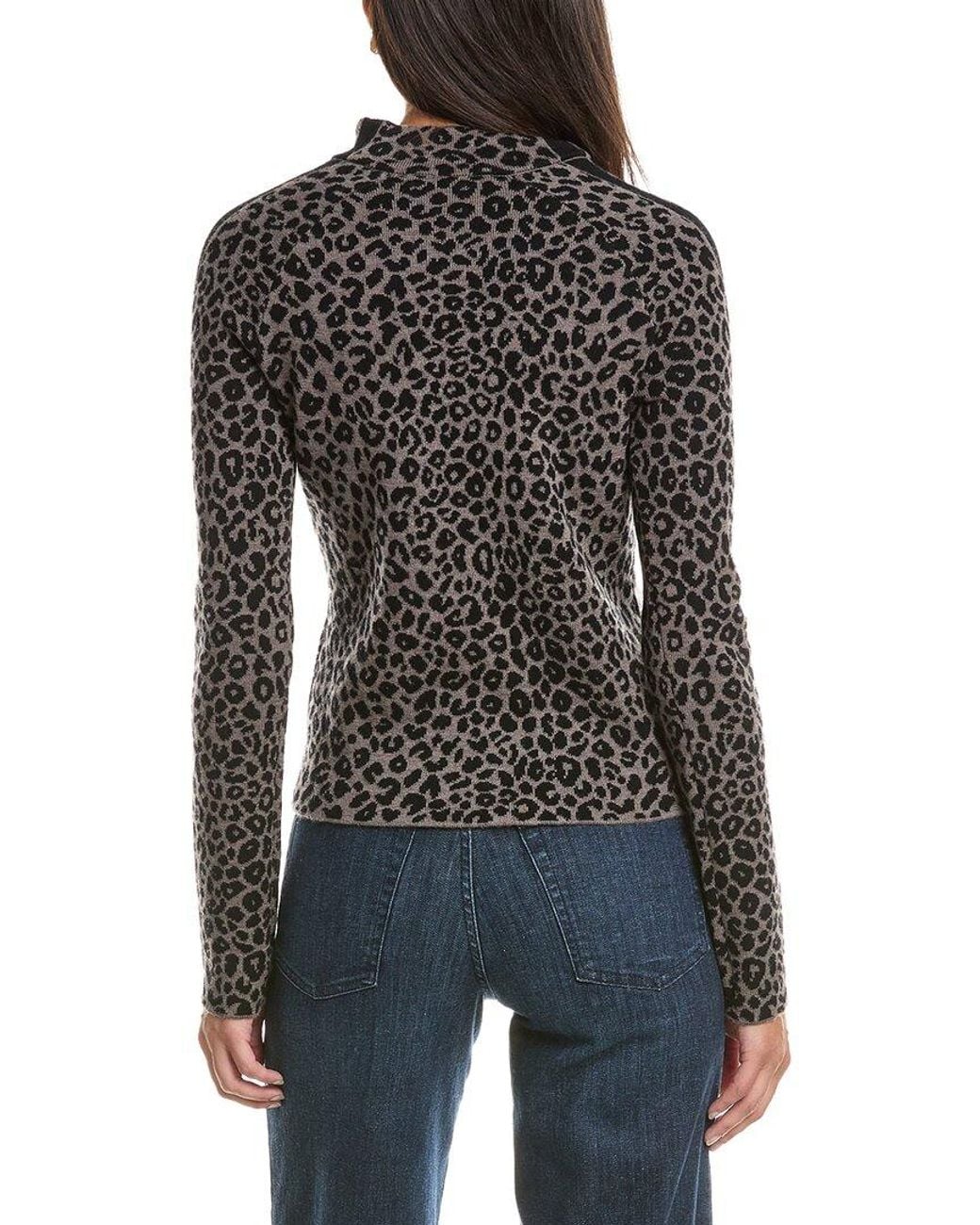 Hannah Rose Black Worsted Merino Wool Leopard 1/4-Zip