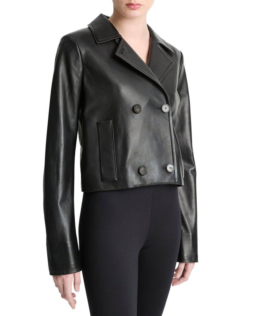 Vince Black Shrunken Leather Peacoat
