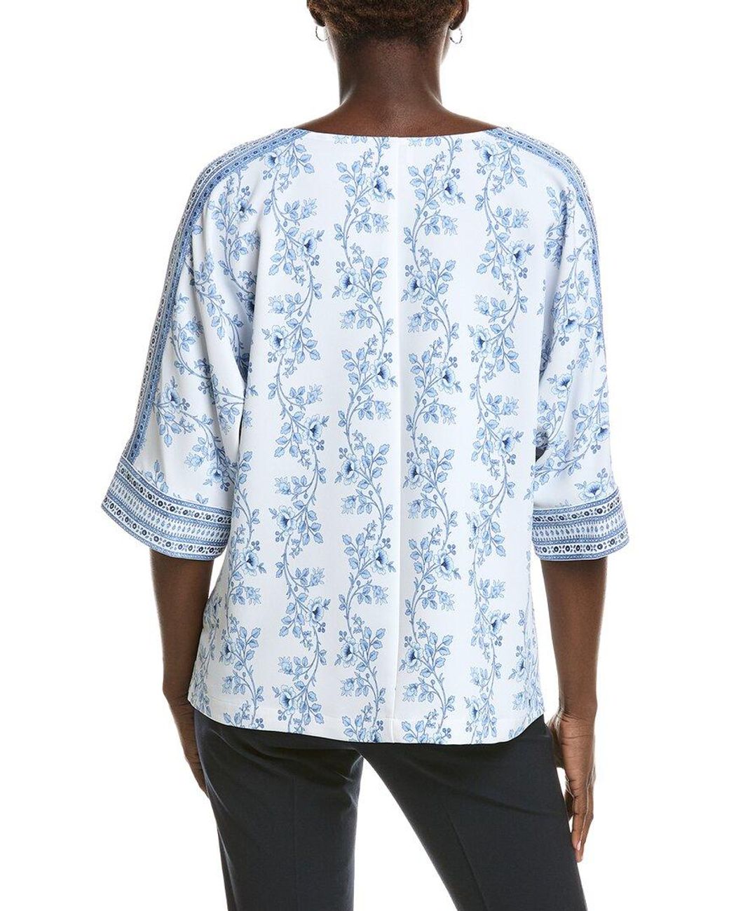 Anne Klein Blue 3/4-Sleeve Bateau Neck Blouse