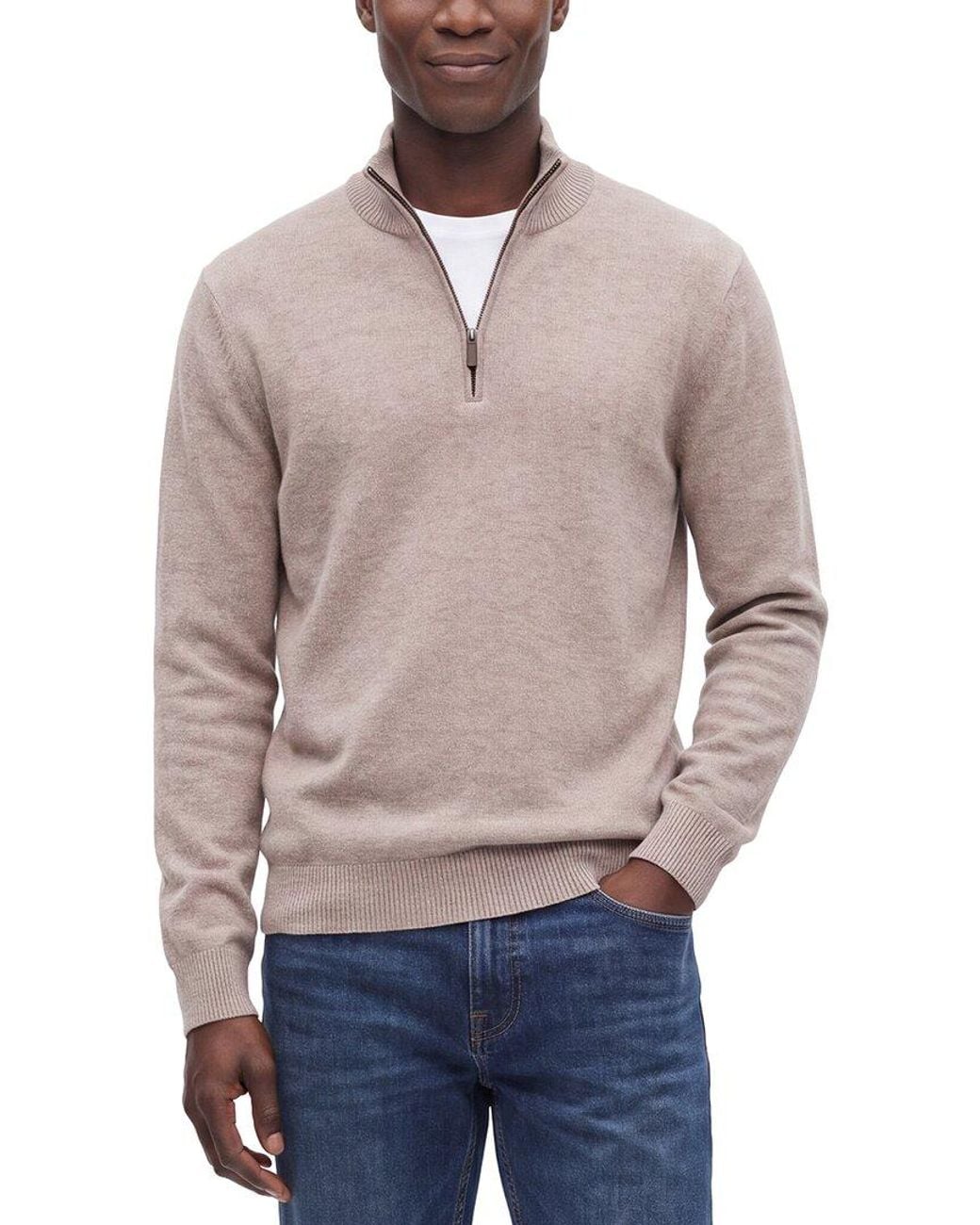 Forte Gray Cashmere 100% Cashmere Mock Neck 1/4-Zip 100% Cashmere Sweater for men