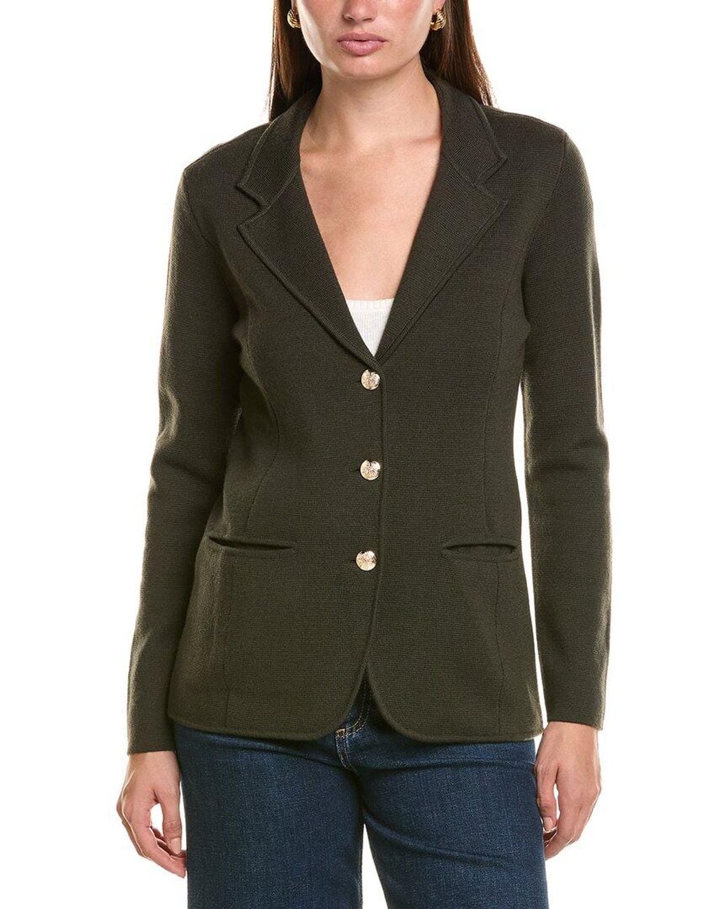 Bruno Magli Green Wool-Blend Sweater Blazer