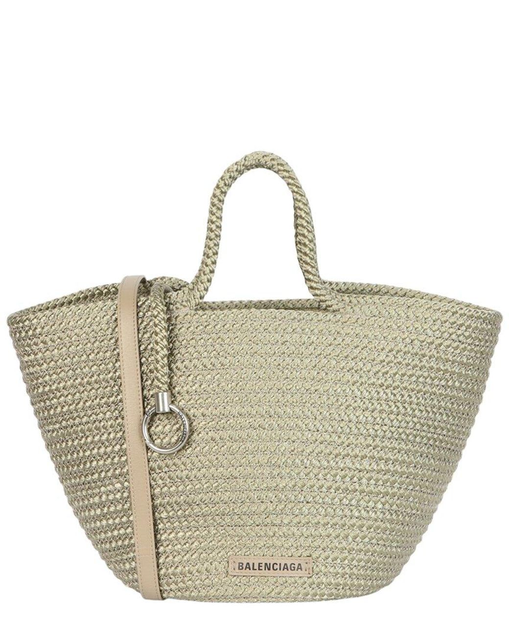 Balenciaga Brown Ibiza Small Leather-Trim Basket Tote