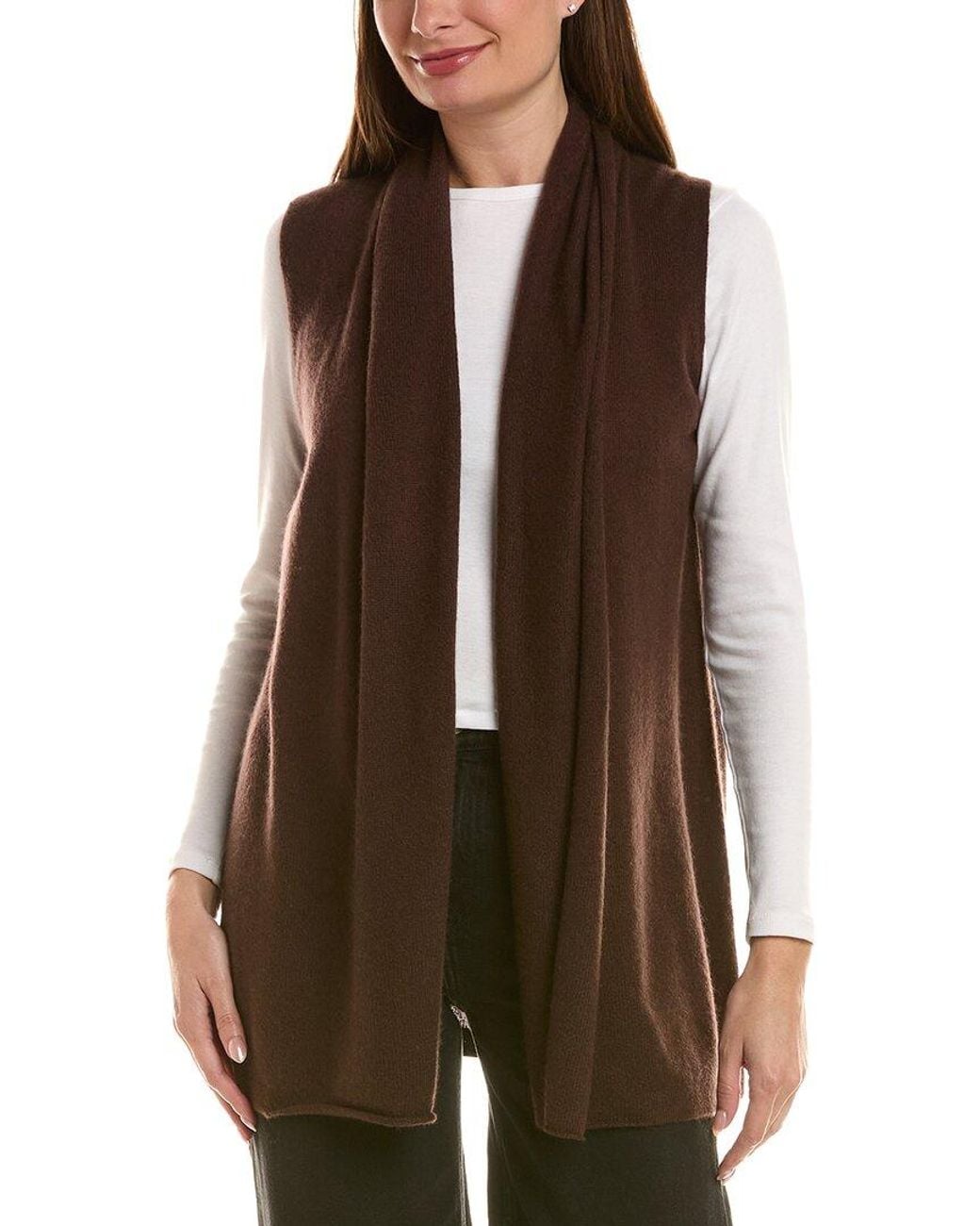 InCashmere Brown Long Flyaway 100% Cashmere Vest