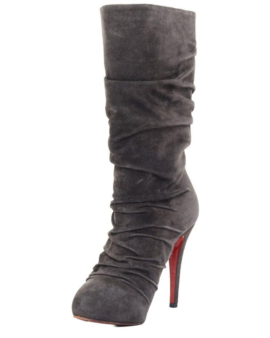 Christian Louboutin Gray Suede Piros Ruched Boot (Authentic Pre-Loved)