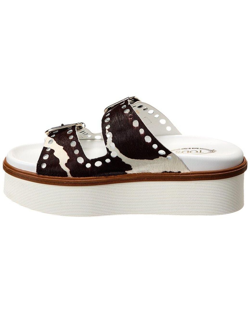 Tod's White Logo Haircalf Platform Sandal
