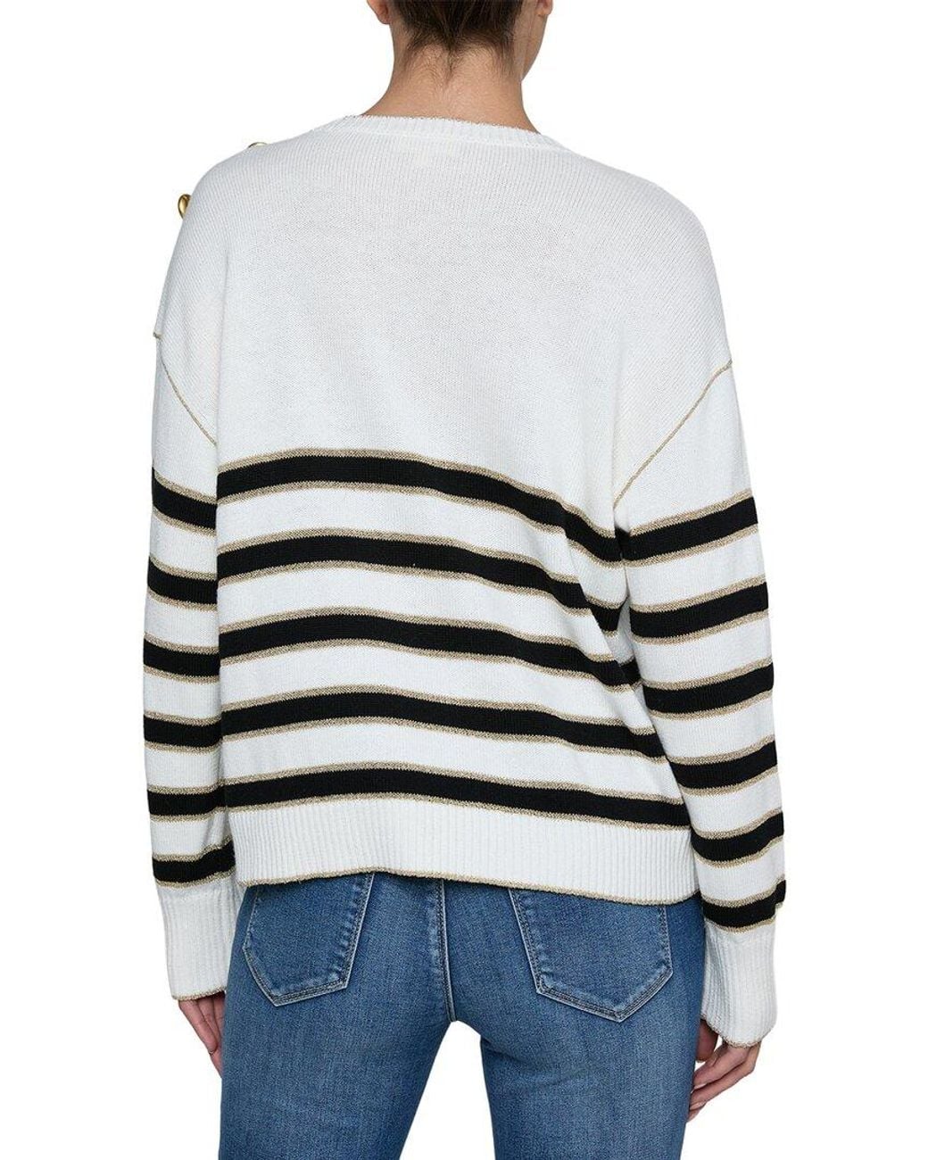 L'Agence White Bishop Striped Crew Wool-Blend Sweater