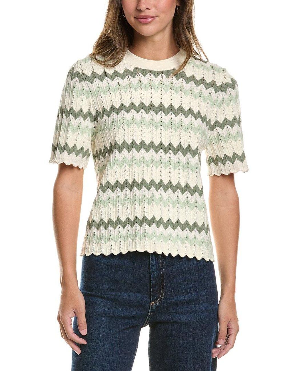 Adrianna Papell Natural Chevron Striped Crewneck Pullover
