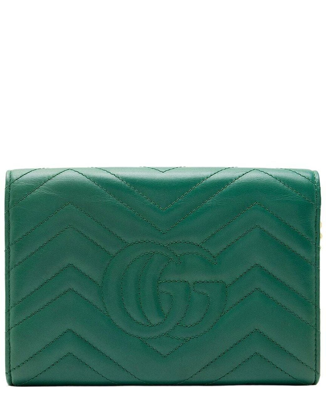 Gucci Green Matelasse Leather Gg Marmont Wallet On Chain (Authentic Pre-Loved)