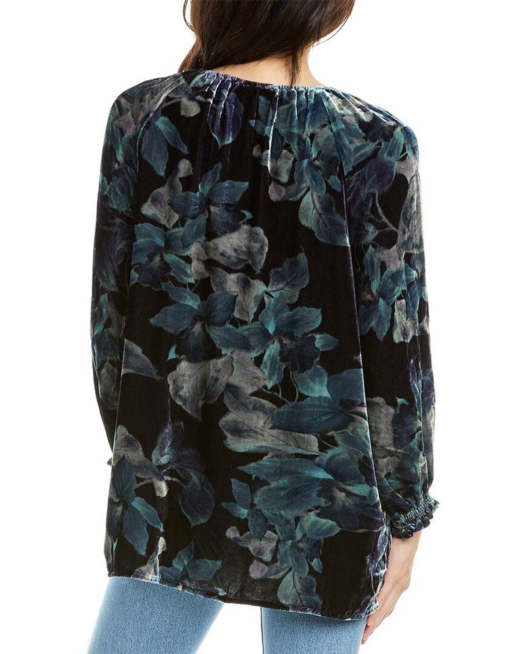 Johnny Was Multicolor Glowing Iris Bishop Sleeve Peasant Silk-blend Blouse