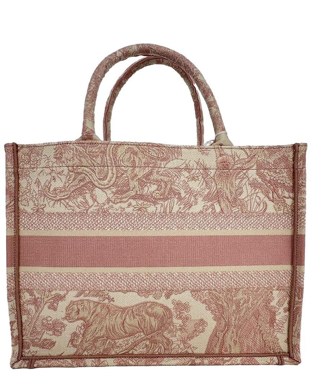 Dior Brown Canvas Toile De Jouy Embroidered Medium Book Tote (Authentic Pre-Loved)