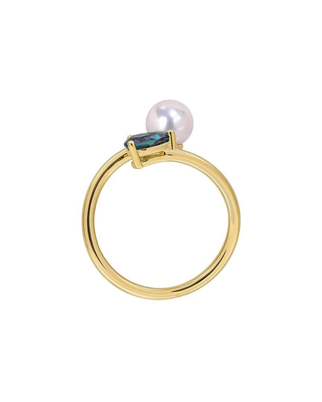 Rina Limor White Plated 0.60 Ct. Tw. Lab-Grown Gemstone & 6-6.5Mm Pearl Ring