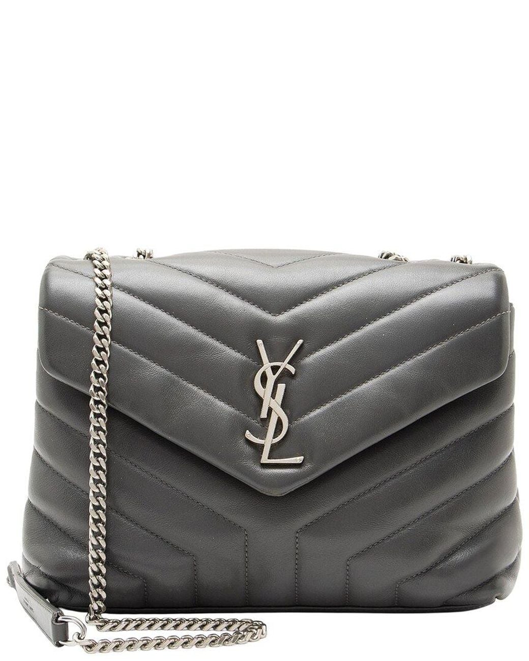 Saint Laurent Gray Matelasse Calfskin Monogram Loulou Chain Small Shoulder Bag (Authentic Pre-Loved)
