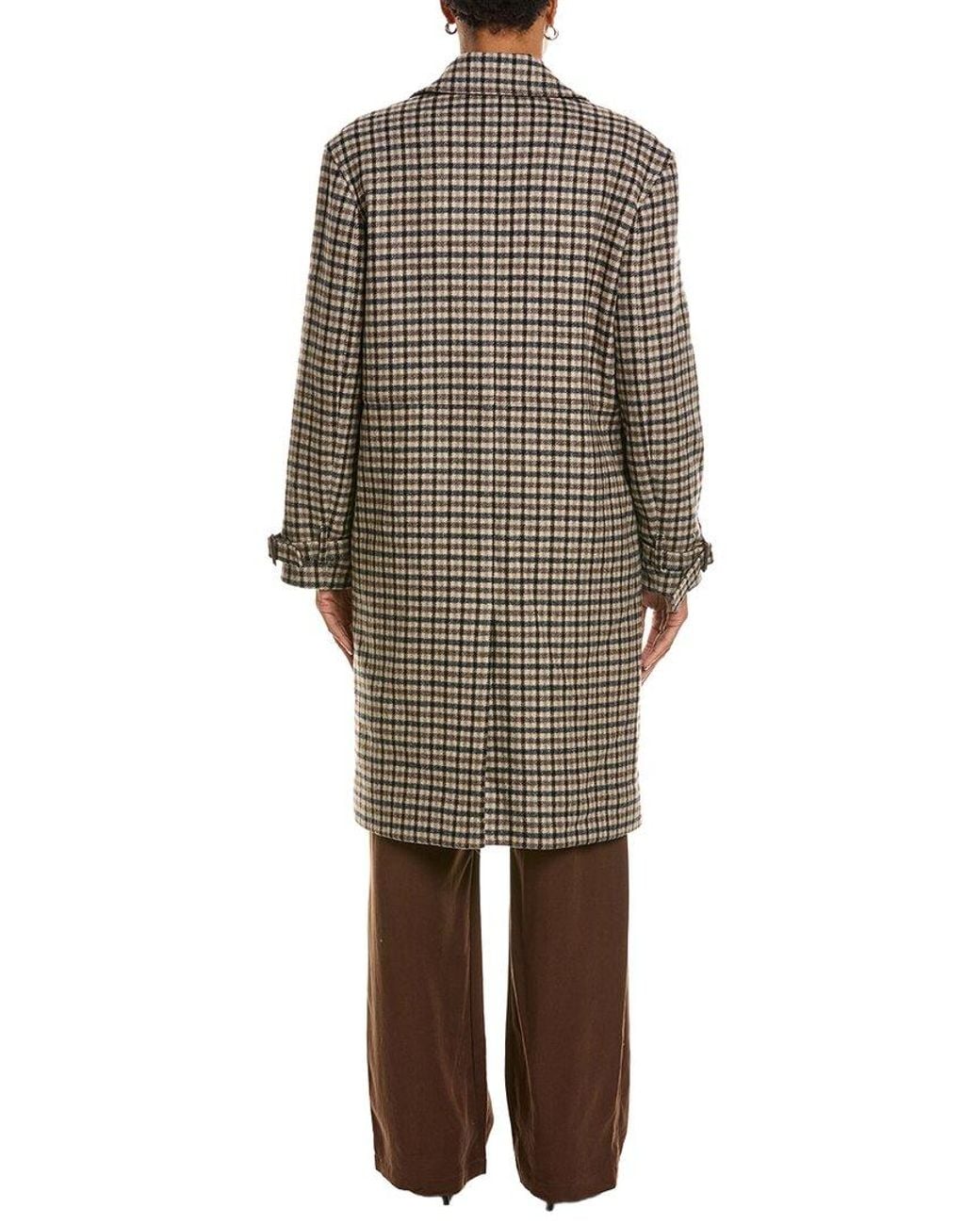 Vince Brown Plaid Wool-Blend Car Coat