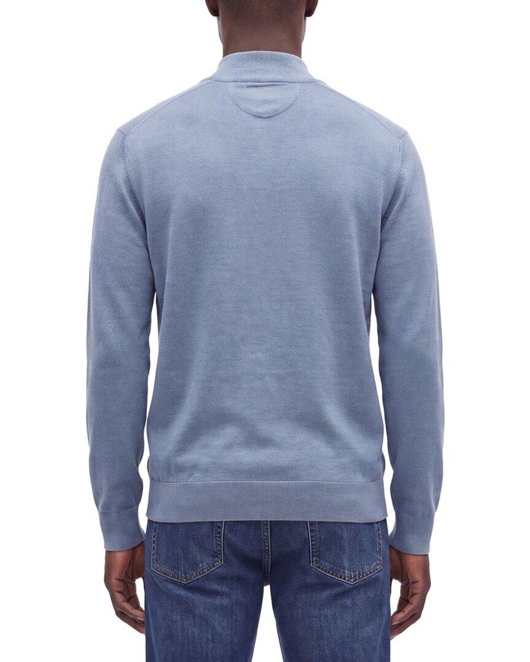 Raffi Blue Jersey 1/4-Zip Mock Neck Sweater for men