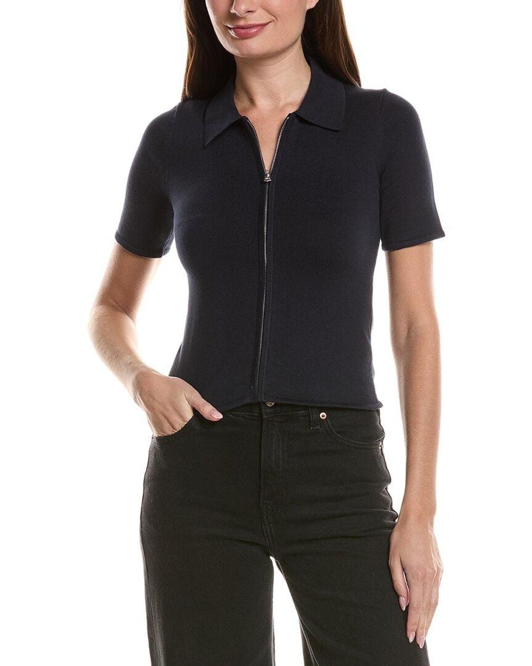 Rag & Bone Black Leanne Zip Polo Top