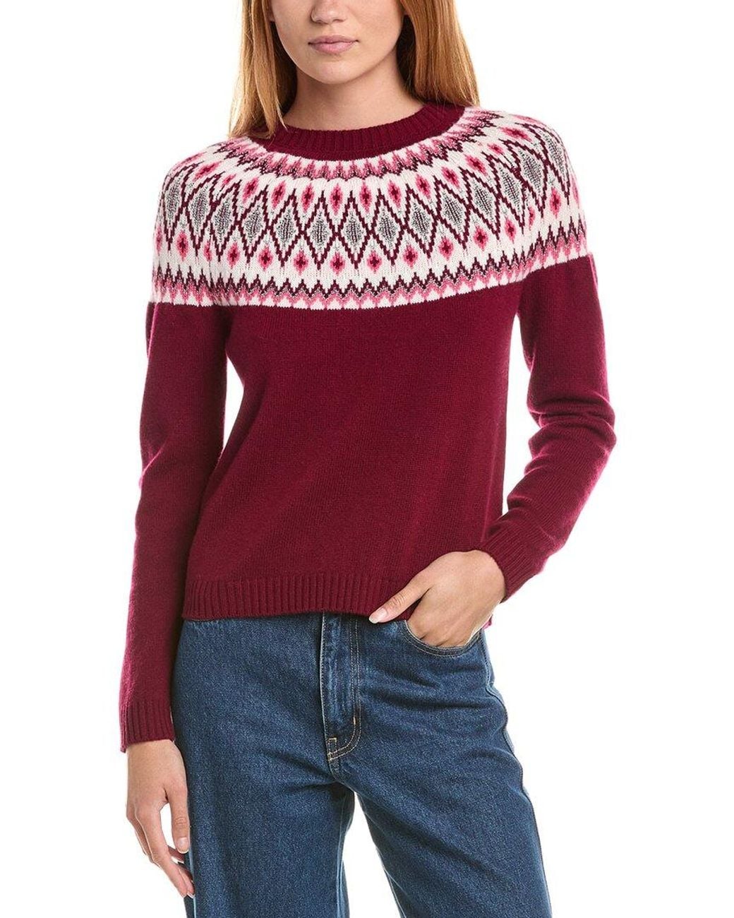 Sofiacashmere Red Fairisle Crewneck Wool & Cashmere-blend Sweater