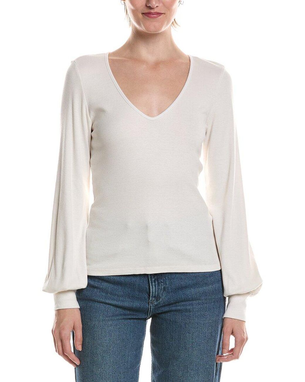 Michael Stars White Olivia Balloon Sleeve Top
