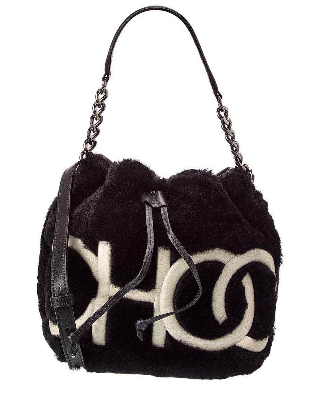Jimmy Choo Black Juno Shearling & Leather Bucket Bag