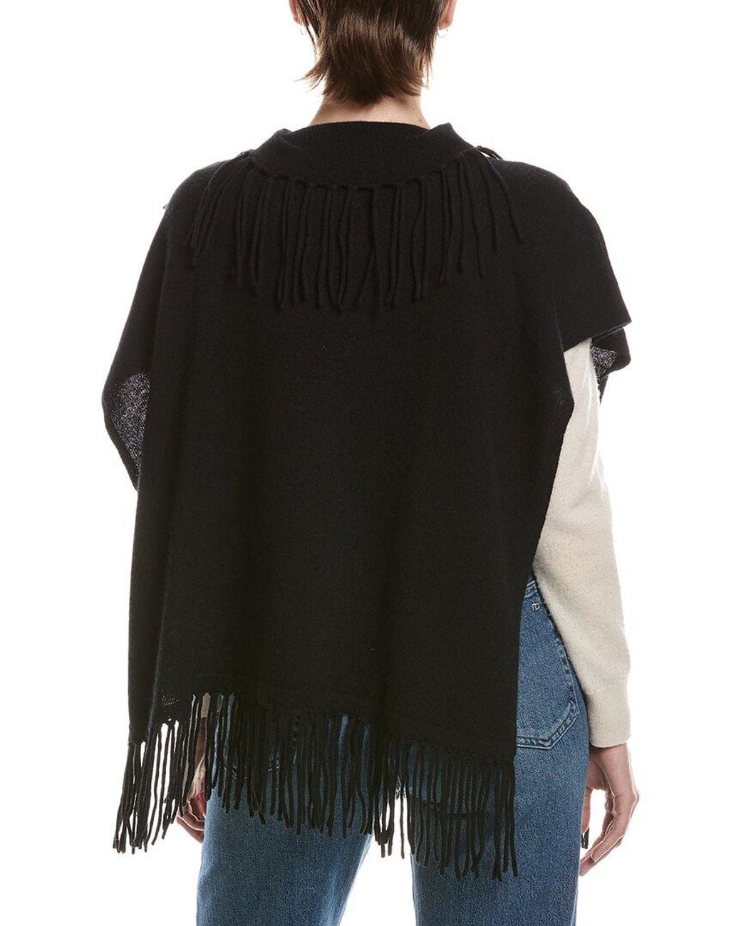 Brodie Cashmere Black Fringe Poncho