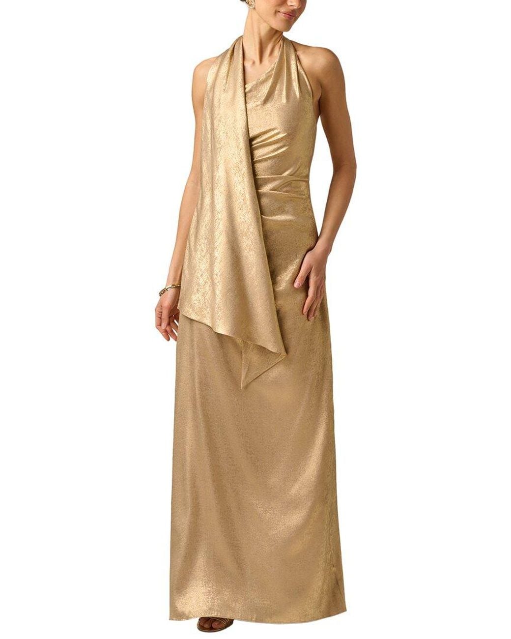 Adrianna Papell Natural Foiled Chiffon Long Dress
