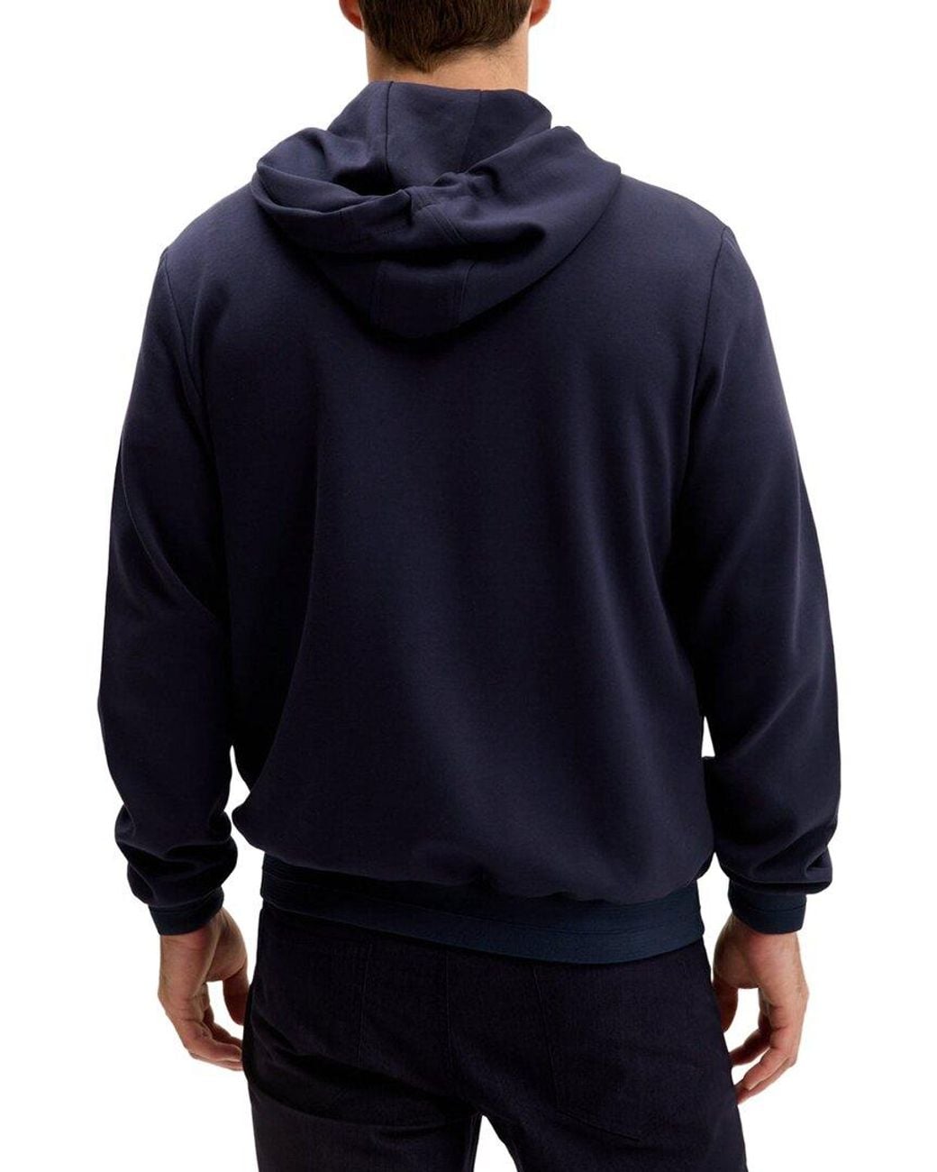 Ron Tomson Blue Mixed-Media Zippered Hooded Jacket for men