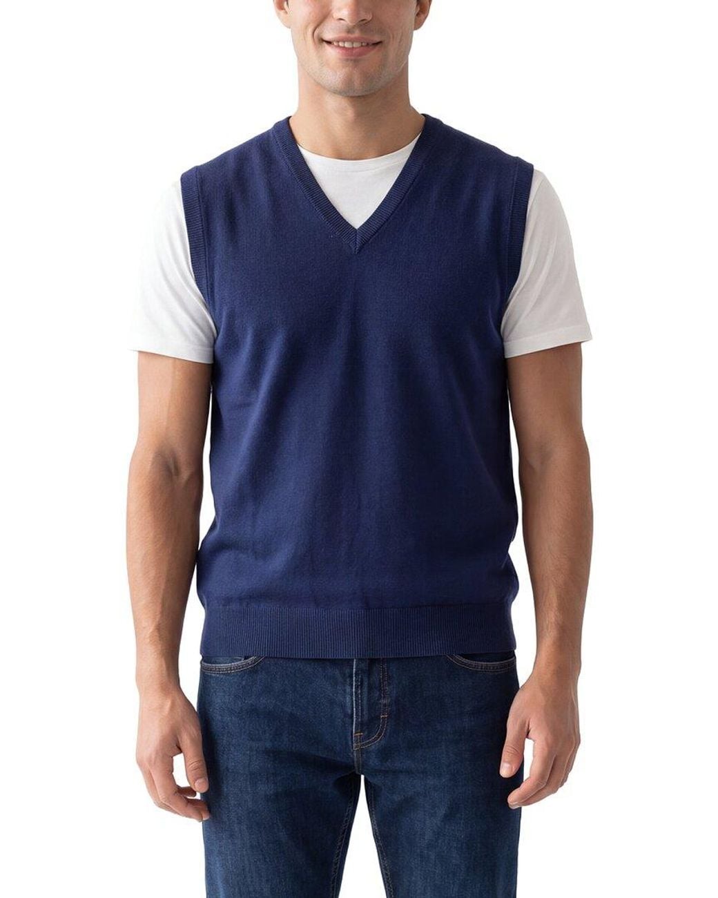 N.Peal Cashmere Blue Westminster Slipover Cashmere Vest for men