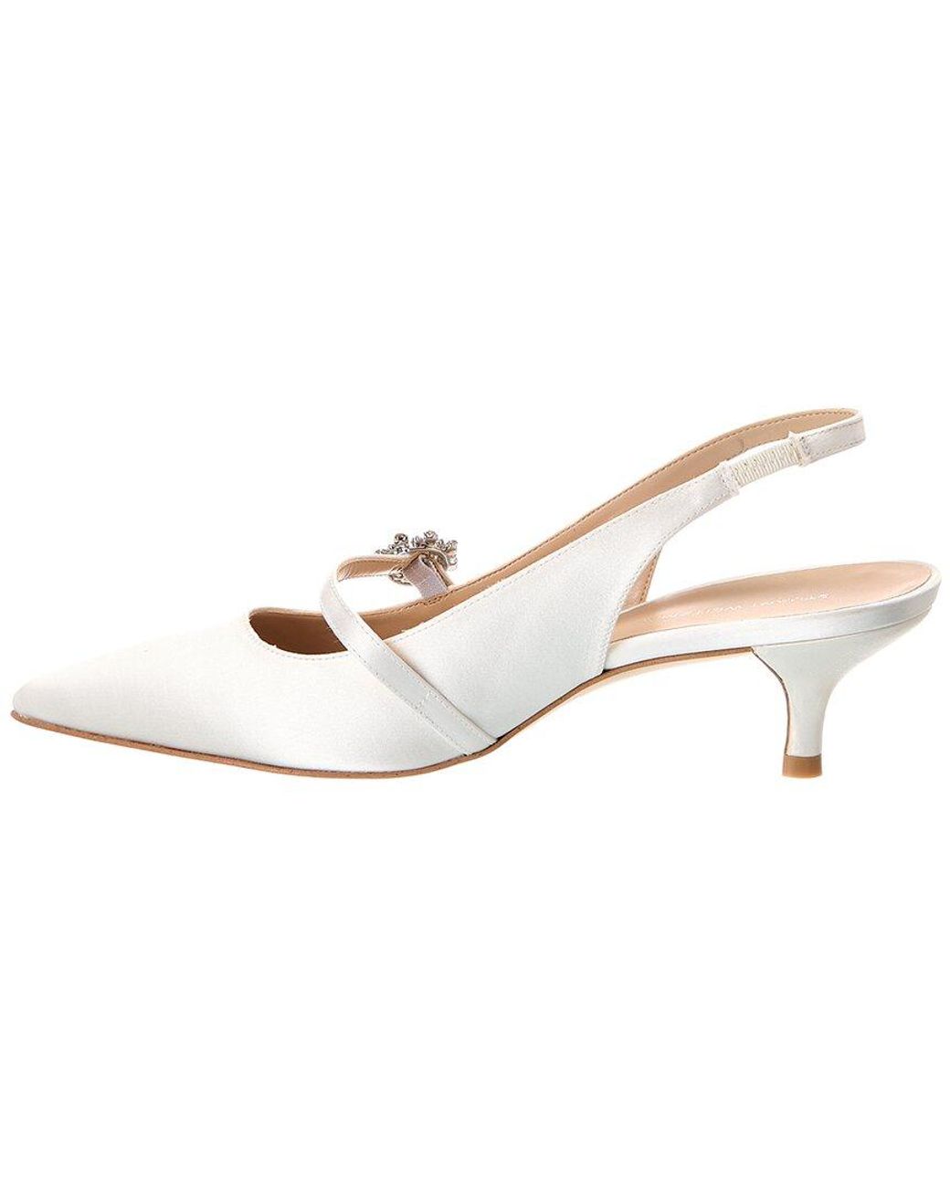 Stuart Weitzman White Aura Mary Jane Satin Slingback Pump