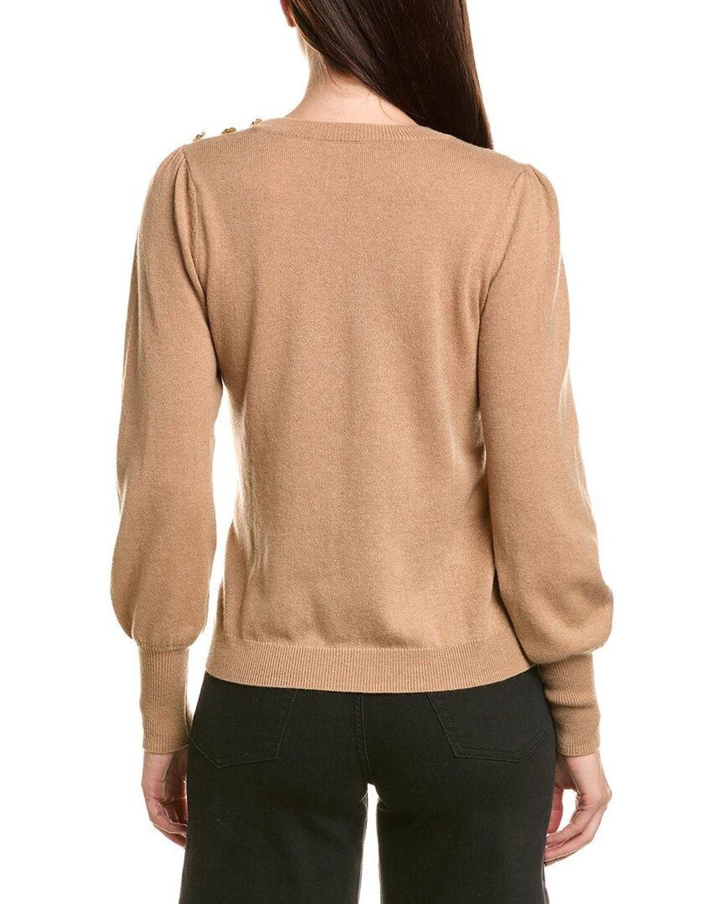Bruno Magli Black Button Shoulder Wool & Cashmere-Blend Sweater